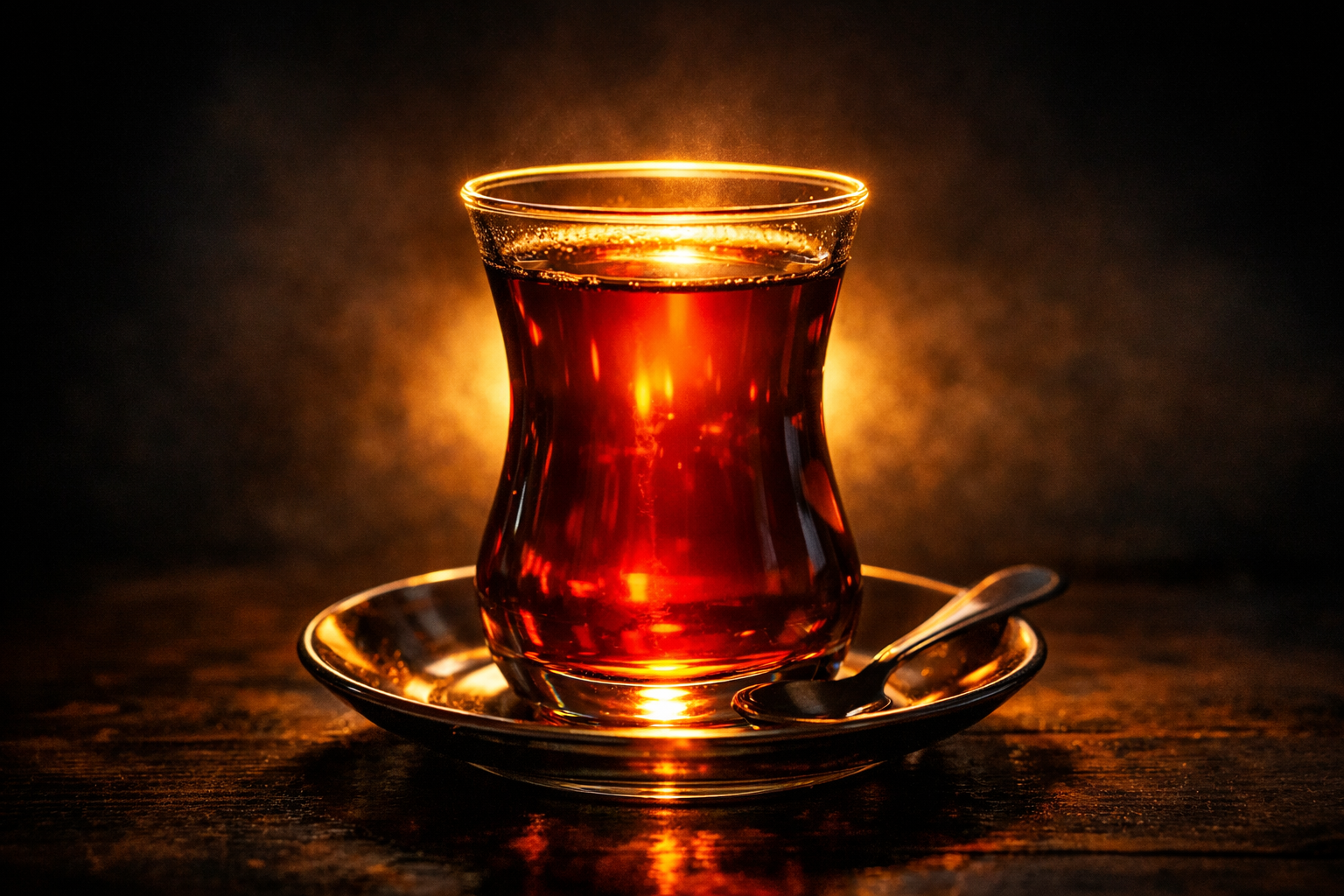 Arka aydınlatma ile çekilmiş çay bardağı, ışık halkası görünür